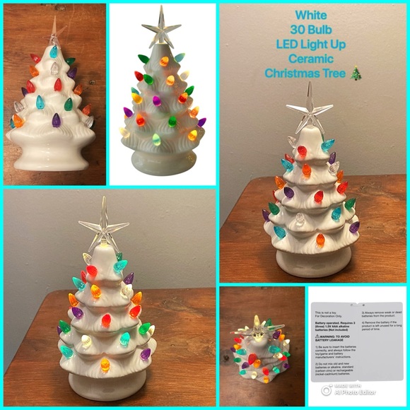NWT 9”- White- LED Light Up Ceramic Christmas Tree 🎄 Decoration w/ 30 Bulbs - Picture 1 of 17